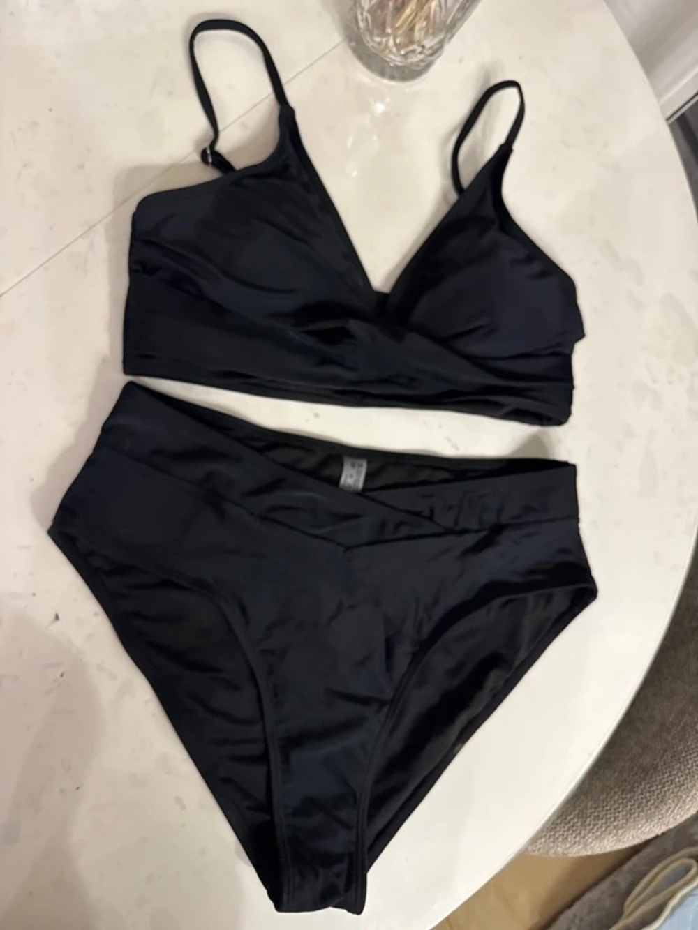 Black V-Neck Bikini Set - Women's High Waist Swim Bottoms